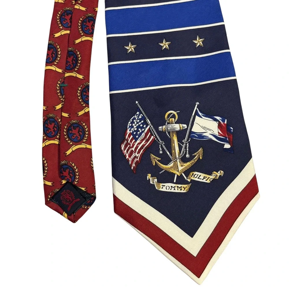 Tommy Hilfiger Tie Italian Silk‎ Nautical American Flag Anchor Navy Stripes